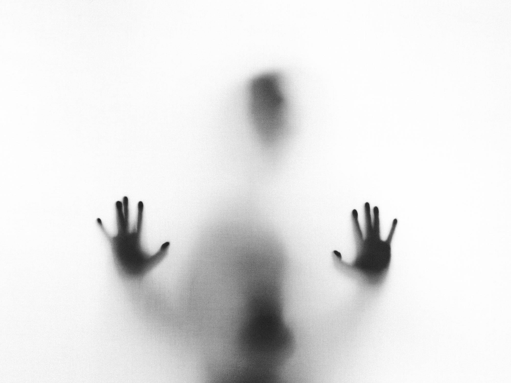 Ein dunkler Schatten hinter einer halbtransparenten Wand.